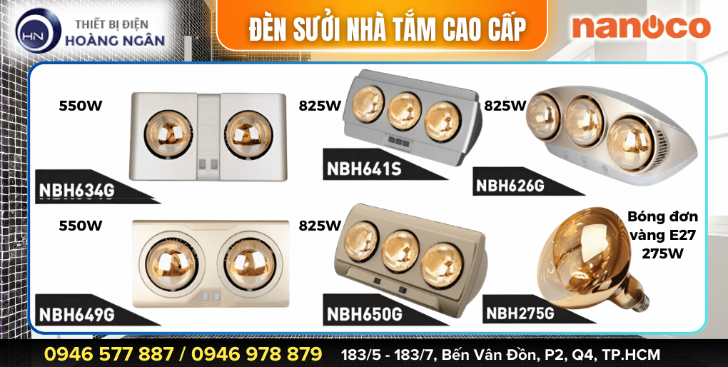 Đèn sưởi nhà tắm chống nước Nanoco IP54