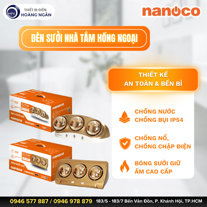 Đèn Sưởi Loại 2 Bóng NBH634BE Nanoco | Bề Mặt Màu Beige - Thân Đèn Màu Bạc