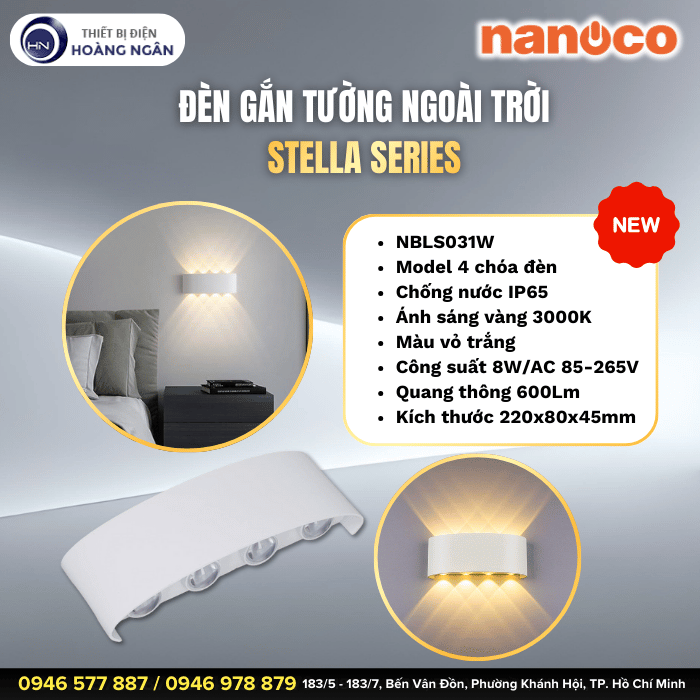 Đèn Tường Ngoài Trời Nanoco NBLS031W - Stella Series