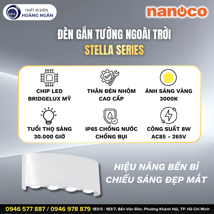 Đèn Tường Ngoài Trời Nanoco NBLS031W - Stella Series