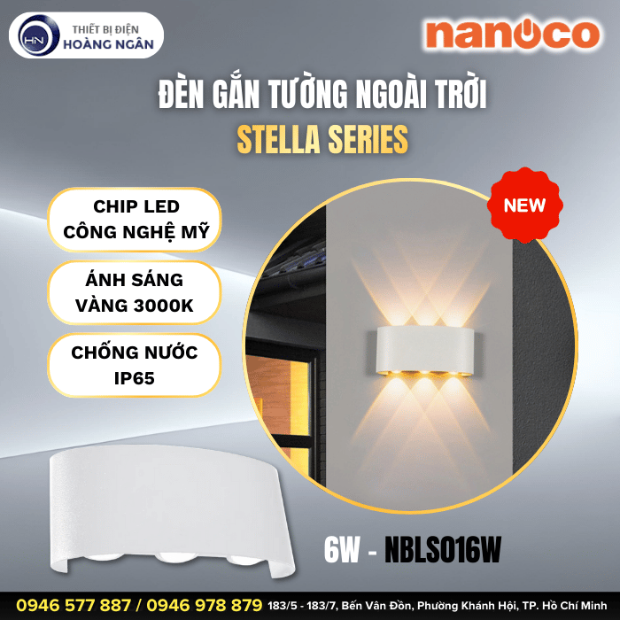 Đèn Tường Ngoài Trời Nanoco NBLS016W - Stella Series