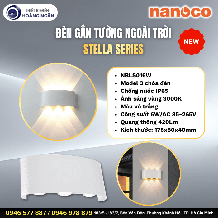 Đèn Tường Ngoài Trời Nanoco NBLS016W - Stella Series