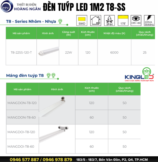 Đèn Tuýp LED 1m2 KingLED T8-SS Series