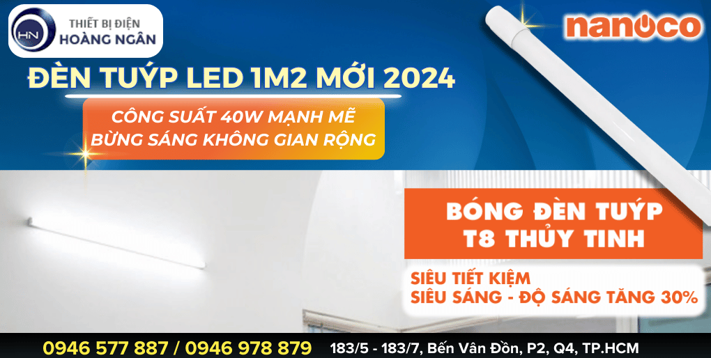 Đèn Tuýp LED 1m2 T8 Thủy Tinh Nanoco Mới 2024 