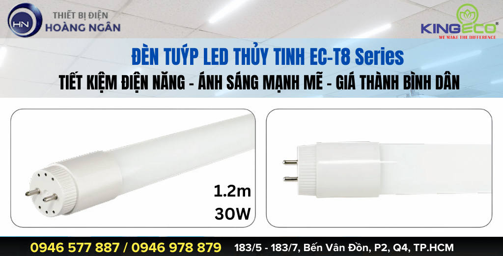 Đèn Tuýp LED 1m2 Thủy Tinh EC-T8 KingEco