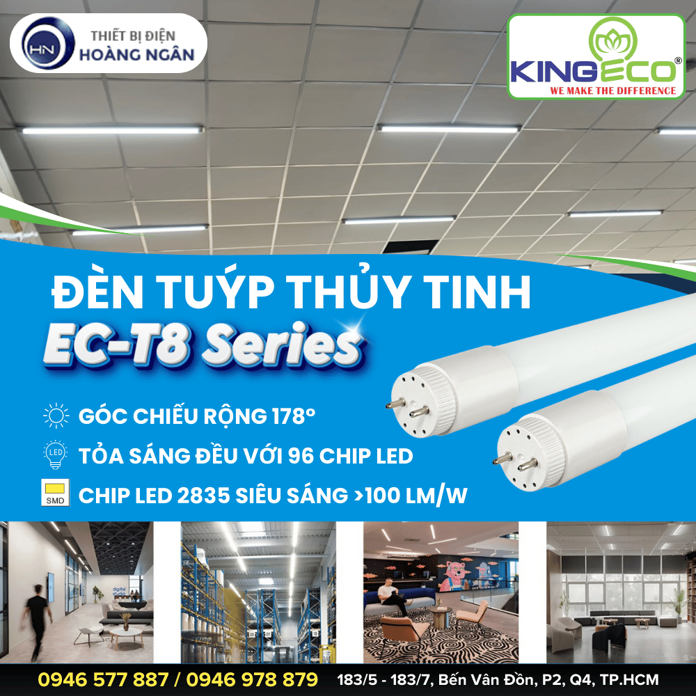 Đèn Tuýp LED 1m2 Thủy Tinh EC-T8 KingEco
