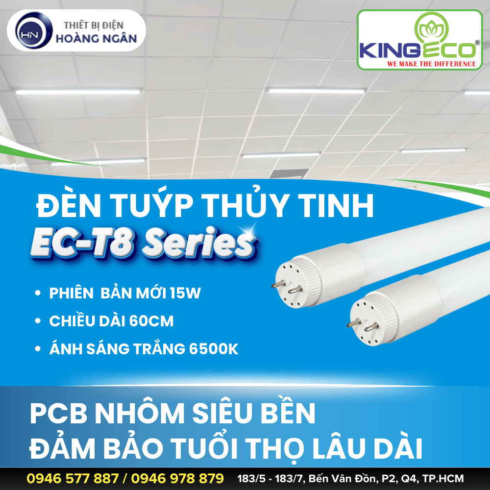 Đèn Tuýp LED 1m2 Thủy Tinh EC-T8 KingEco