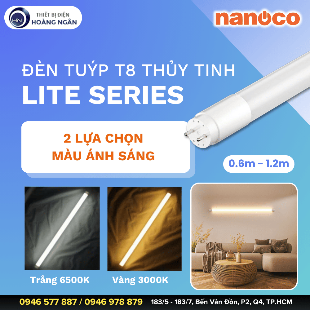 Đèn Tuýp LED T8 Thủy Tinh Nanoco Lite Series