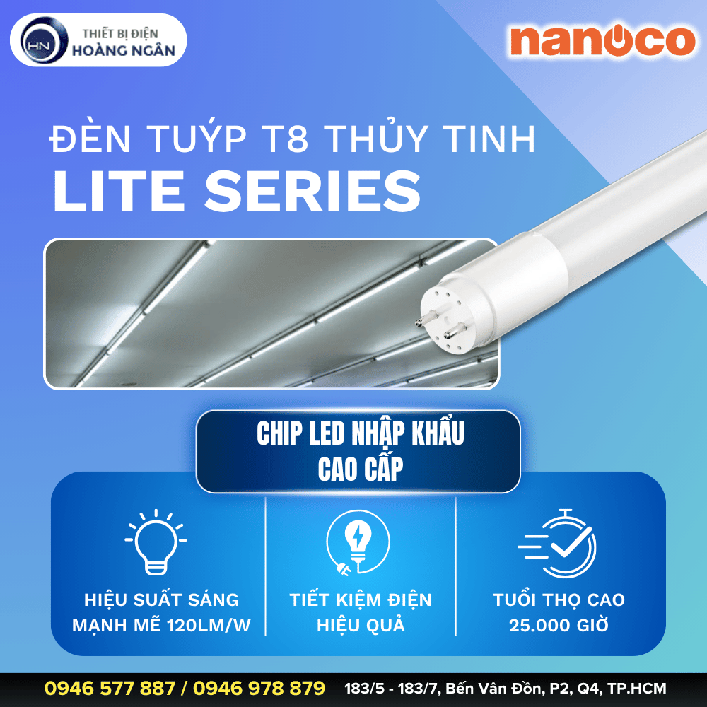 Đèn Tuýp LED T8 Thủy Tinh Nanoco Lite Series