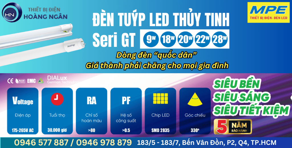 Đèn Tuýp LED MPE Thủy Tinh Seri GT 