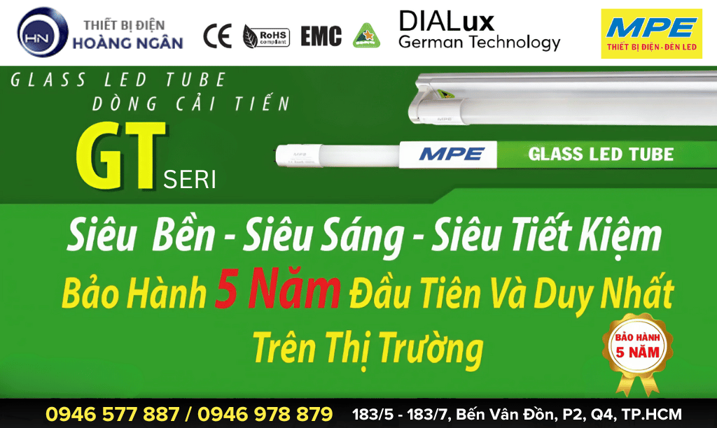 Đèn Tuýp LED MPE Thủy Tinh Seri GT 