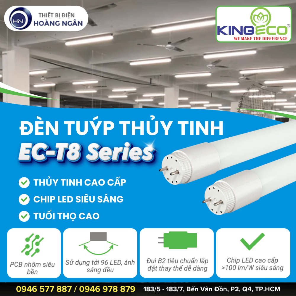 Đèn Tuýp LED 1m2 Thủy Tinh EC-T8 KingEco