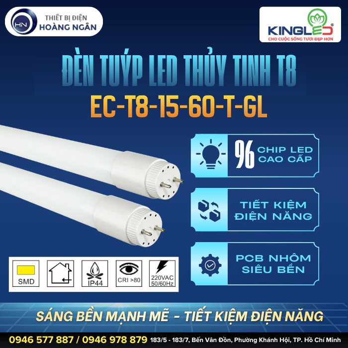 Đèn Tuýp LED Thủy Tinh EC-T8 15W KINGECO