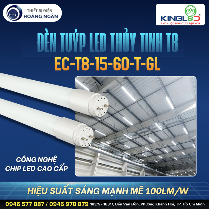 Đèn Tuýp LED Thủy Tinh EC-T8 15W KINGECO