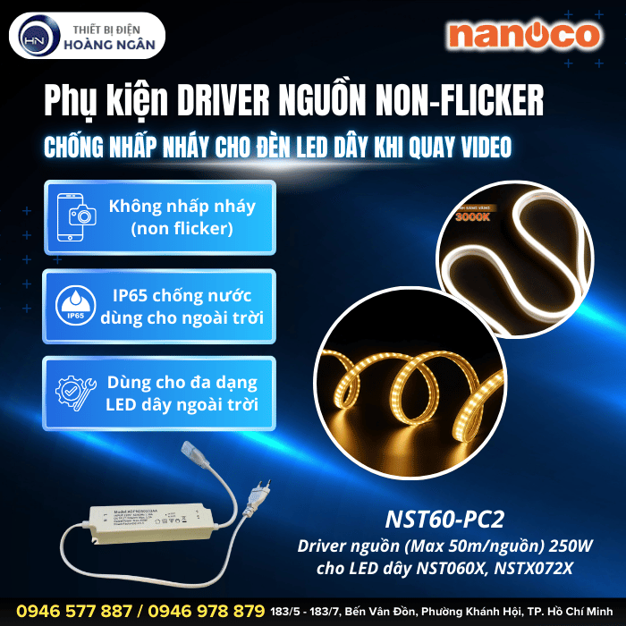 Driver Nguồn Non-Flicker NST60-PC2 (Max 50mnguồn) 400W Cho Đèn LED Dây NST060X, NSTX072X