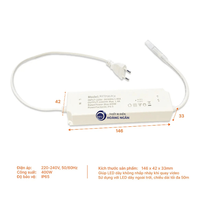 Driver Nguồn Non-Flicker NSTN120-PC4 (Max 50m/nguồn) 400W Cho LED Dây NSTN120X