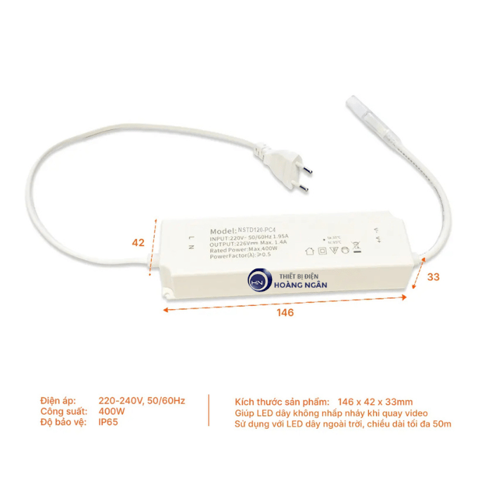 Driver nguồn Non-Flicker NST-PC4 (Max 50m/nguồn) 400W Cho Đèn LED Dây Ngoài Trời NST120X