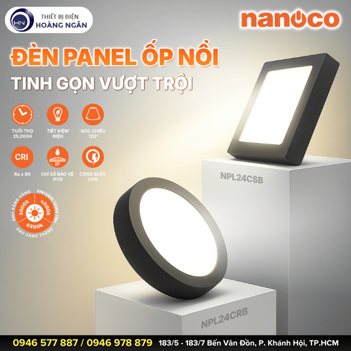 èn Ốp Trần Nổi Nanoco Vuông, Đèn Ốp Trần Nổi Nanoco tròn