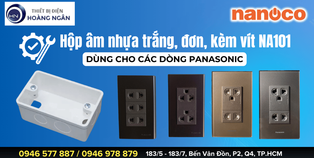 Hộp âm nhựa trắng, đơn, kèm vít NA101