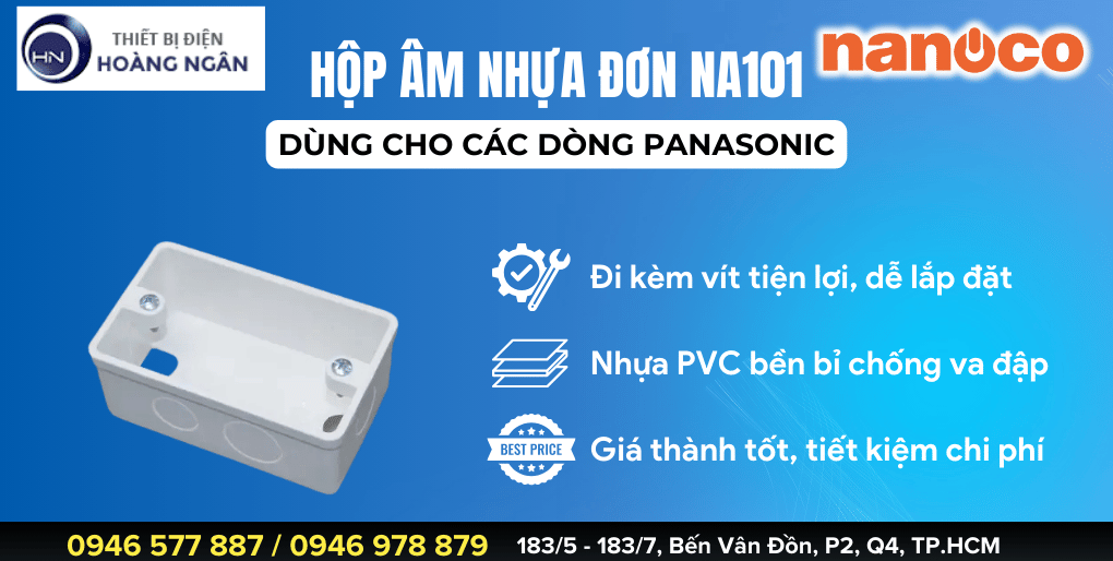 Hộp âm nhựa trắng, đơn, kèm vít NA101