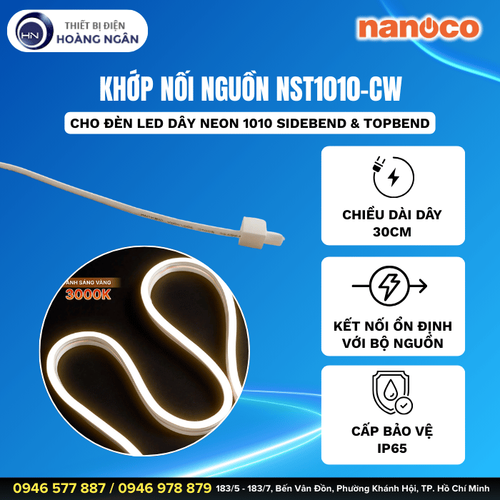 Khớp Nối Nguồn Nanoco NST1010-CW dùng cho đèn LED dây Neon 1010 (30cm)