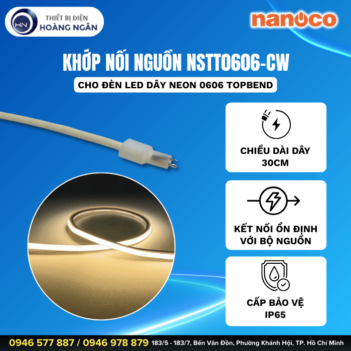 Khớp Nối Nguồn NSTT0606-CW Cho Đèn LED Dây Neon 0606 Top Bend Nanoco
