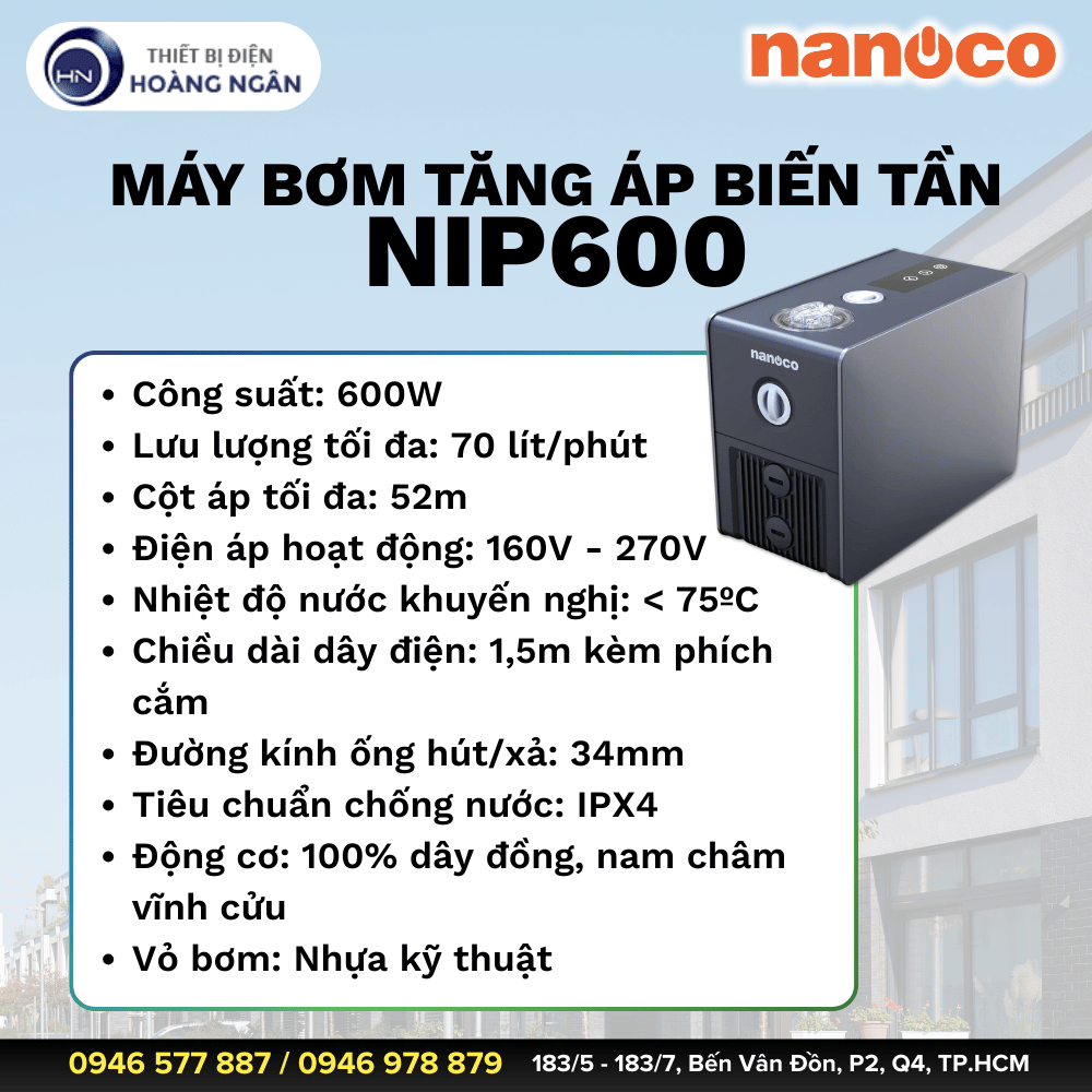 Máy Bơm Tăng Áp Biến Tần NIP600 Nanoco 600W