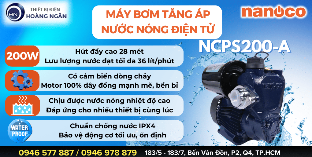 Máy Bơm Tăng Áp Điện Tử Nước Nóng Nanoco NCPS200-A 200W