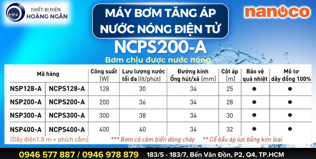Máy Bơm Tăng Áp Điện Tử Nước Nóng Nanoco NCPS200-A 200W
