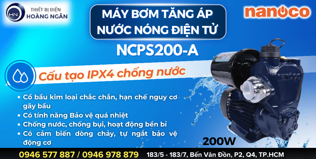 Máy Bơm Tăng Áp Điện Tử Nước Nóng Nanoco NCPS200-A 200W