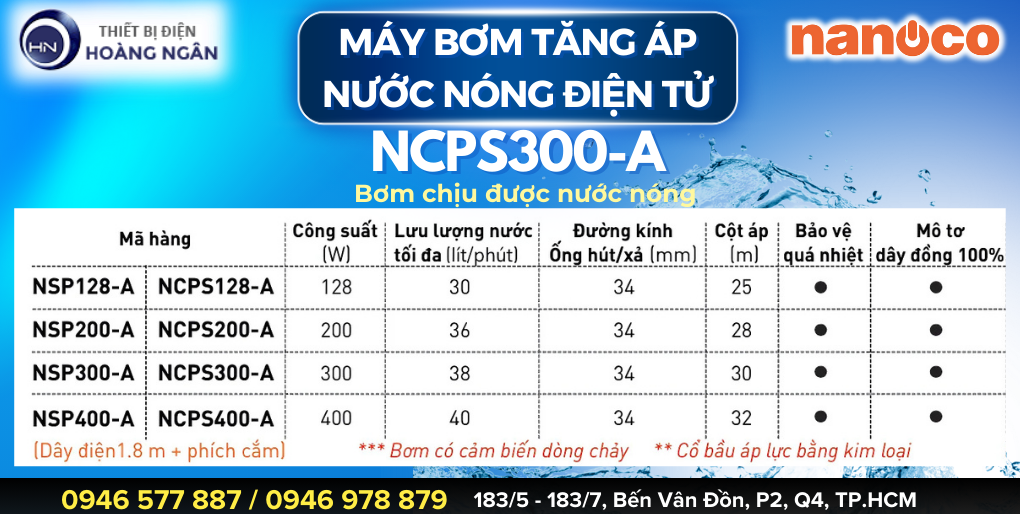 Máy Bơm Tăng Áp Điện Tử Nước Nóng Nanoco NCPS300-A 300W