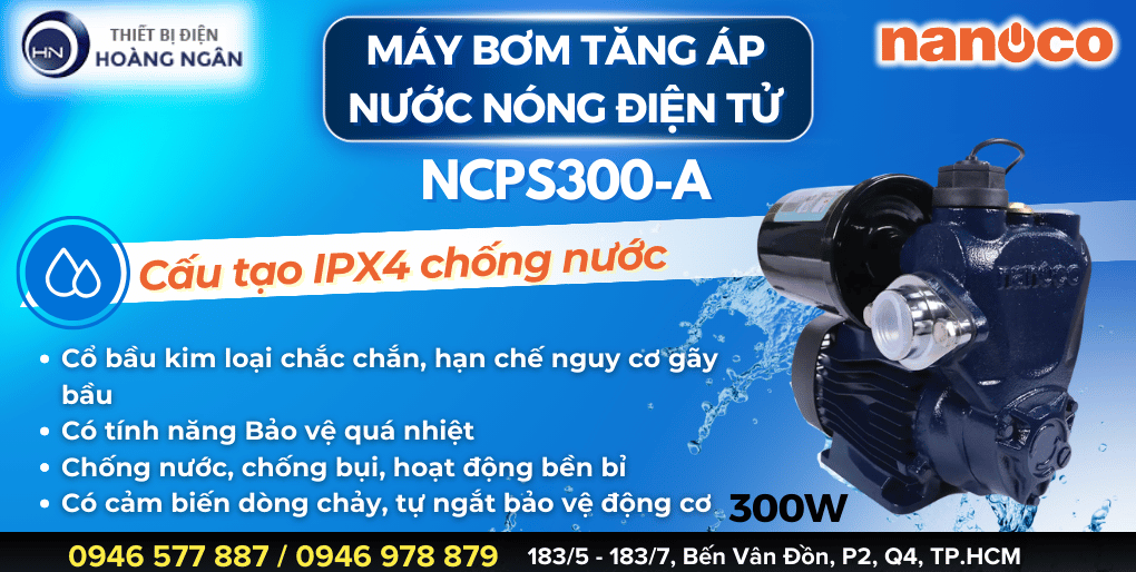 Máy Bơm Tăng Áp Điện Tử Nước Nóng Nanoco NCPS300-A 300W