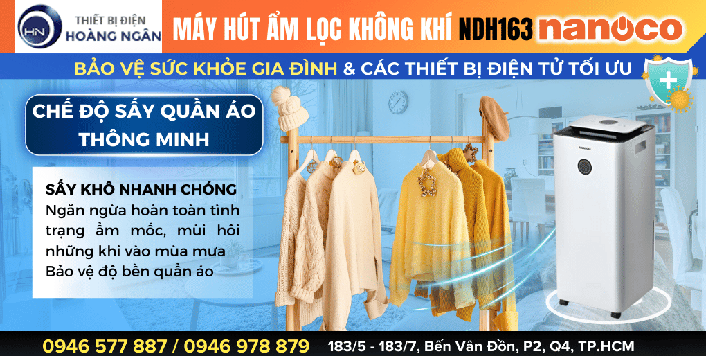 Máy Hút Ẩm Không Khí Nanoco NDH163 có Chế độ Sấy Quần Áo