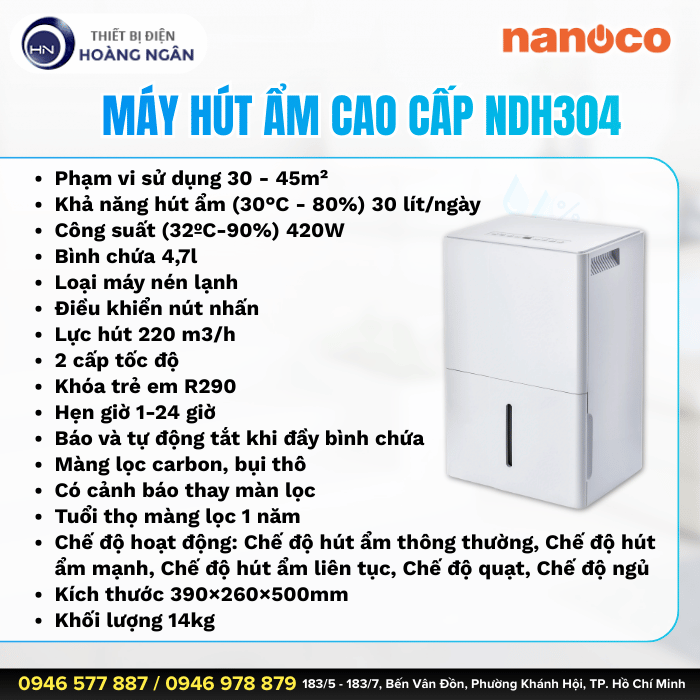 Máy Hút Ẩm Nanoco NDH304