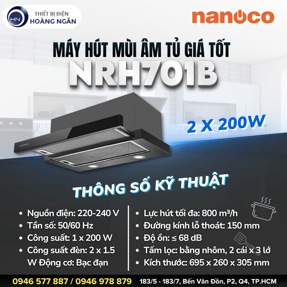 Máy Hút Mùi Âm Tủ Nanoco NRH701B