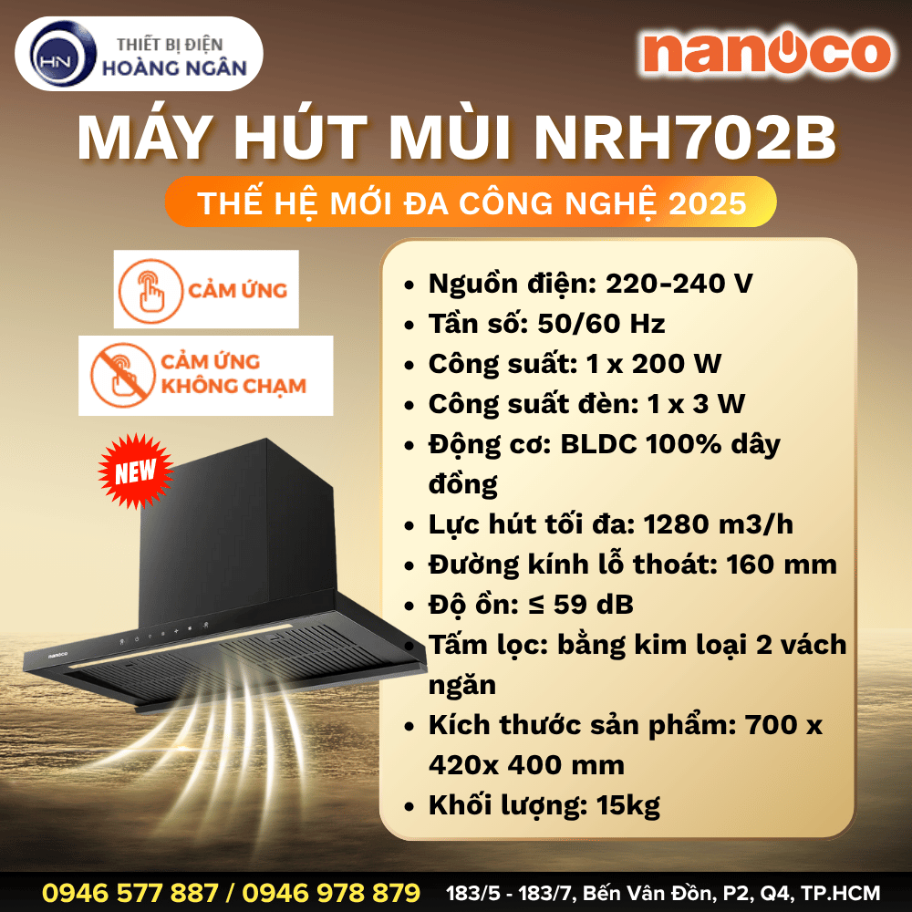 Máy Hút Mùi Bếp Cảm Ứng Không Chạm Nanoco NRH702B