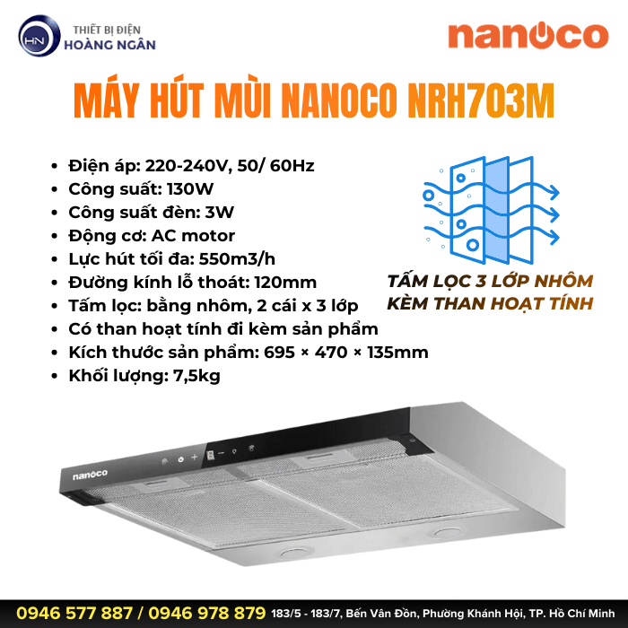 Máy Hút Mùi Bếp Nanoco NRH703M