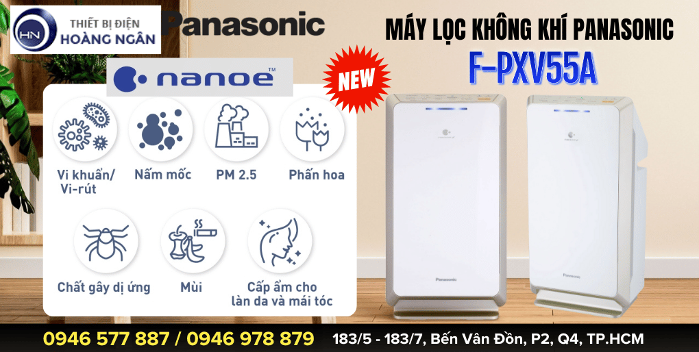 Máy Lọc Không Khí Panasonic F-PXV55A THẾ HỆ MỚI - Công Nghệ Nanoe™ X Khử Khuẩn 99,9%