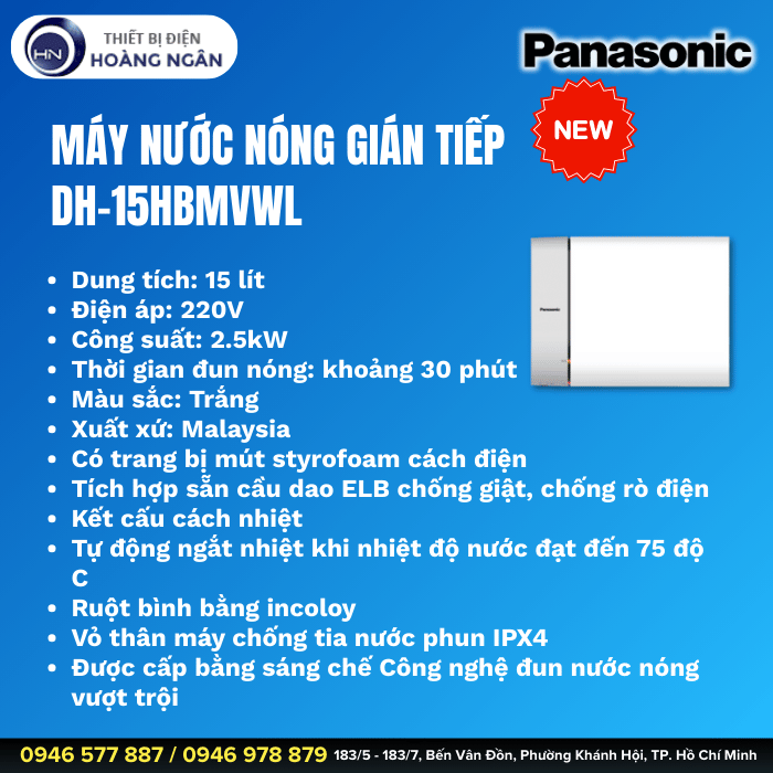 Máy Nước Nóng Gián Tiếp Panasonic DH-15HBMVWL
