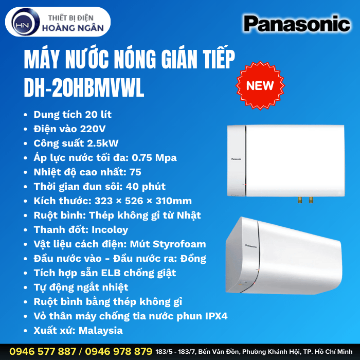 Máy Nước Nóng Gián Tiếp Panasonic DH-20HBMVWL