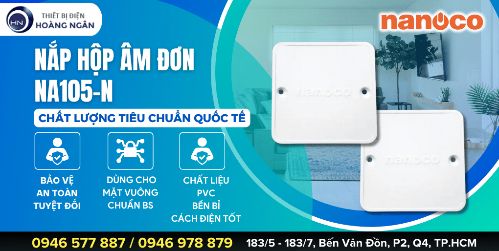 Nắp hộp âm đơn dùng cho mặt vuông chuẩn BS NA105-N Nanoco