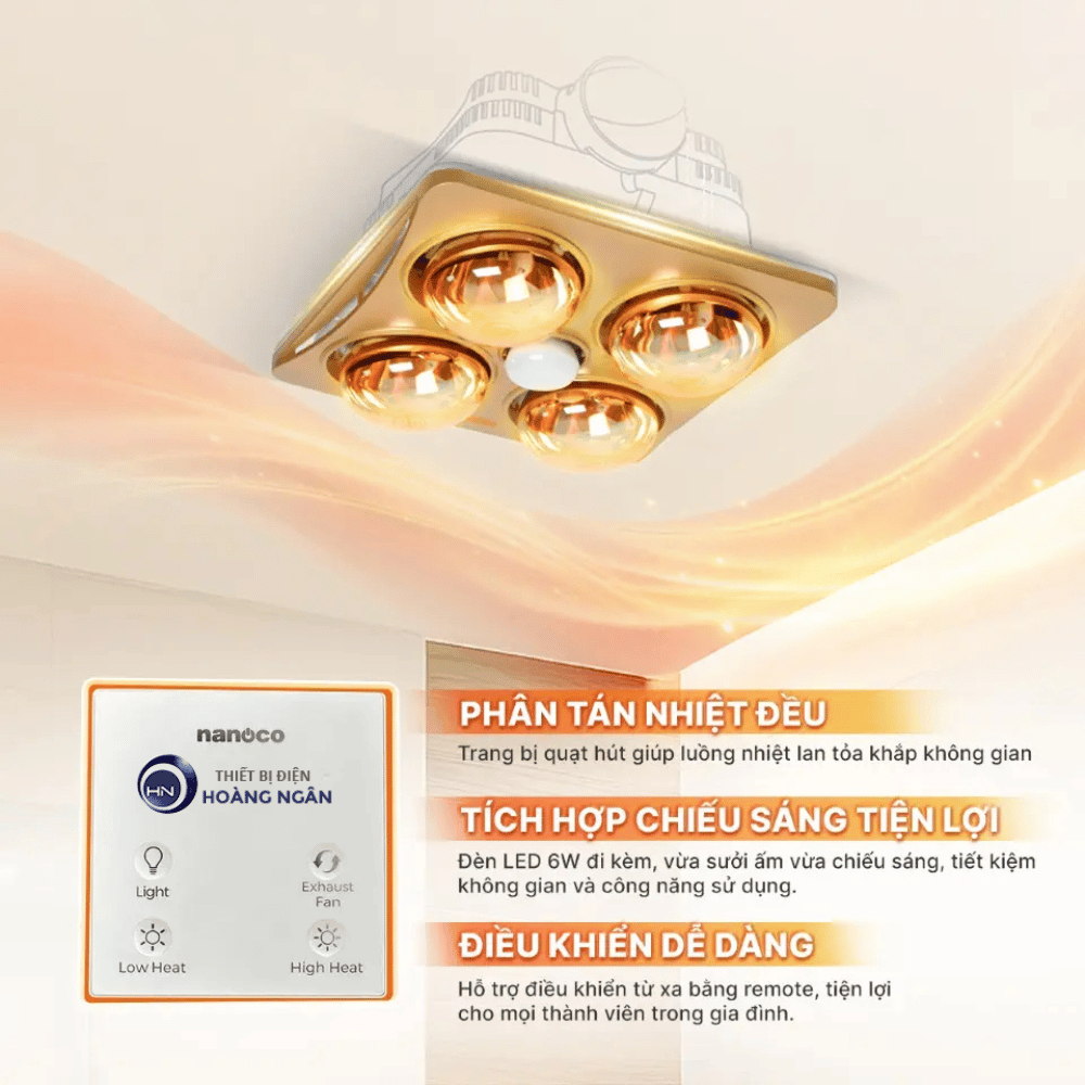 Đèn Sưởi Âm Trần 4 Bóng Nanoco NBHR401G