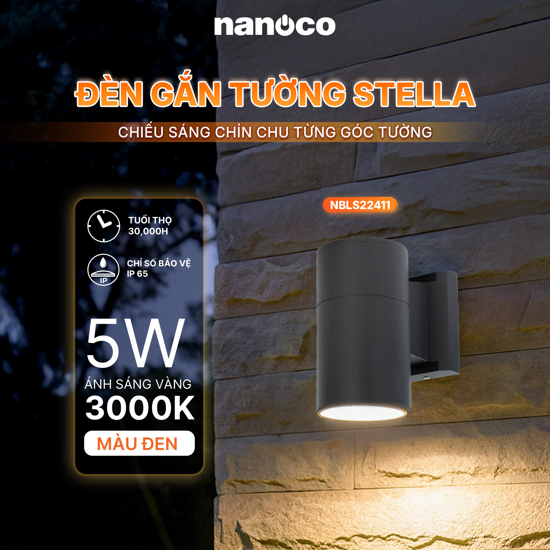 Đèn LED Ngoài Trời Gắn Tường Stella Series NBLS22411 Nanoco