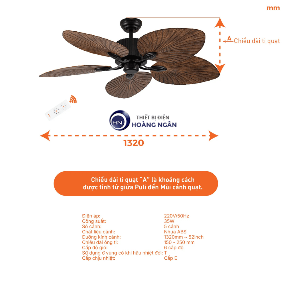 Quạt Trần Trang Trí 5 Cánh Màu Vân Gỗ NCFD5251 Nanoco