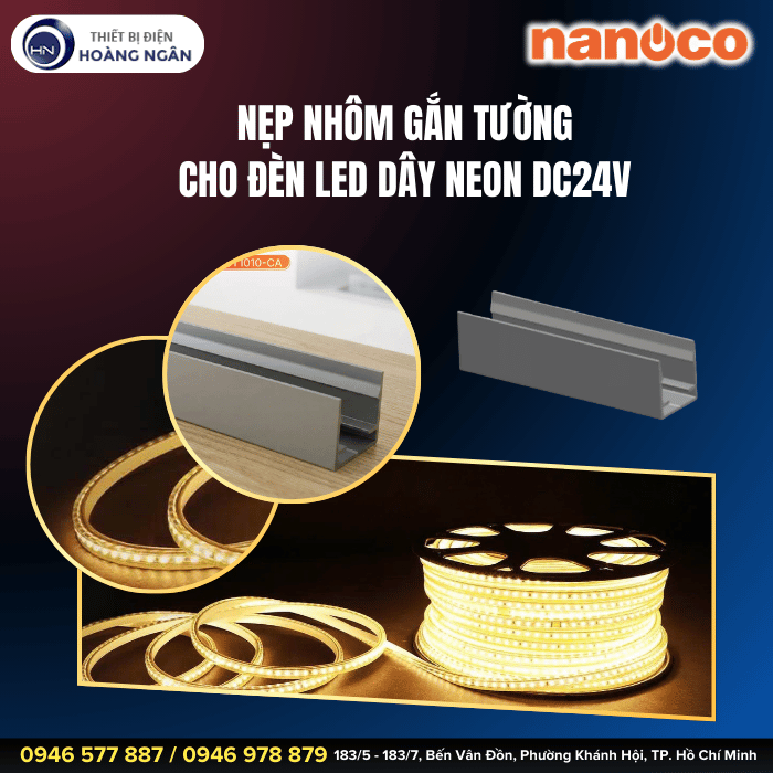 Nẹp nhôm gắn tường cho đèn LED dây Neon 1010 Nanoco (NST1010-CA)