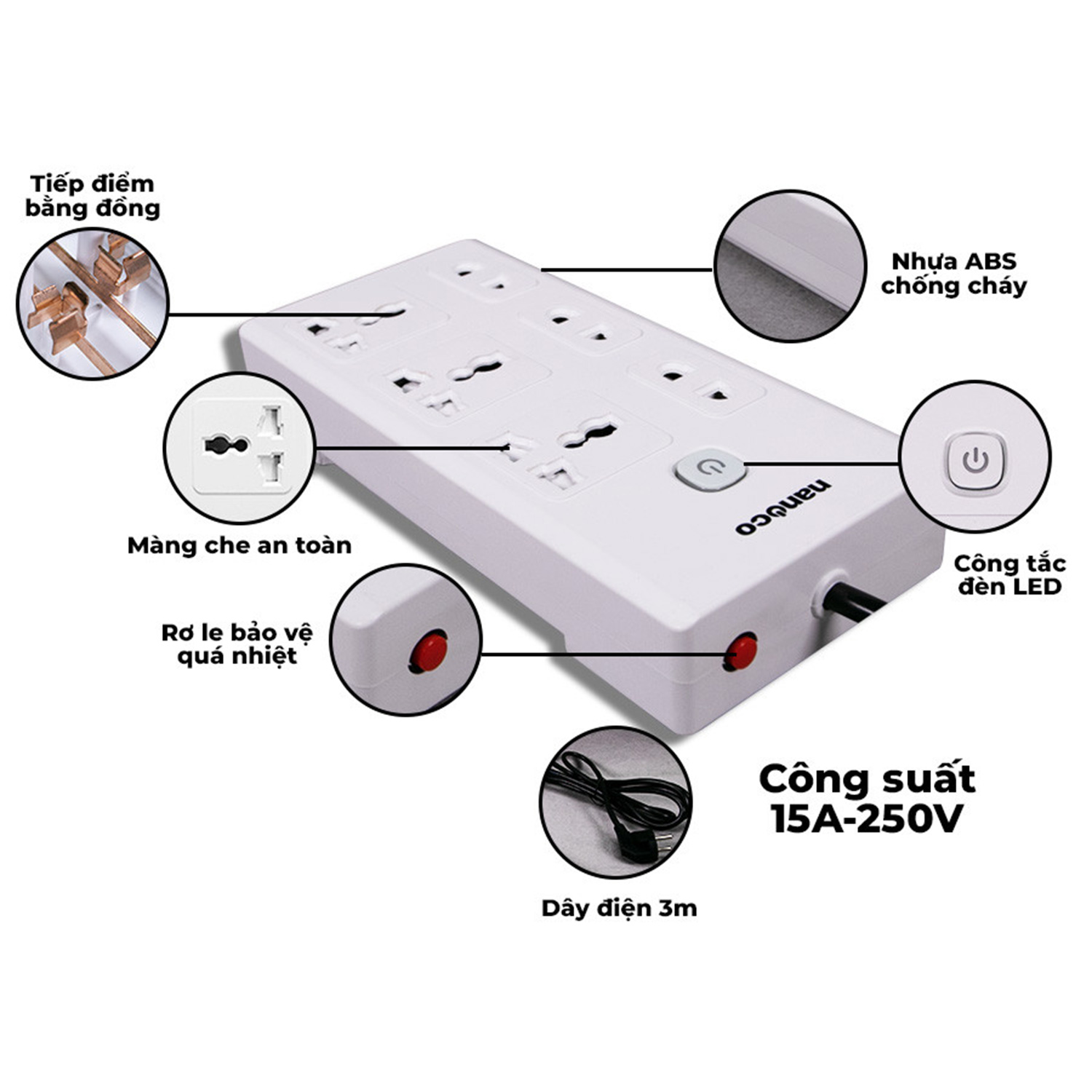 Ổ cắm có dây NES3332-3 Nanoco