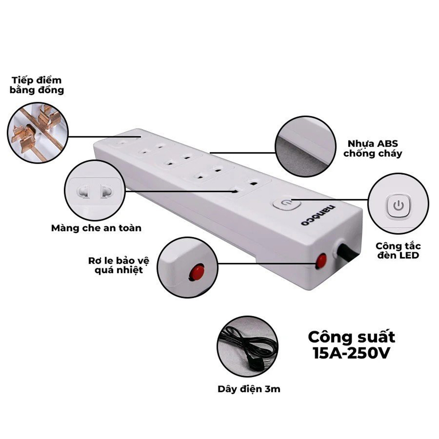 Ổ cắm có dây NES5215-3 Nanoco