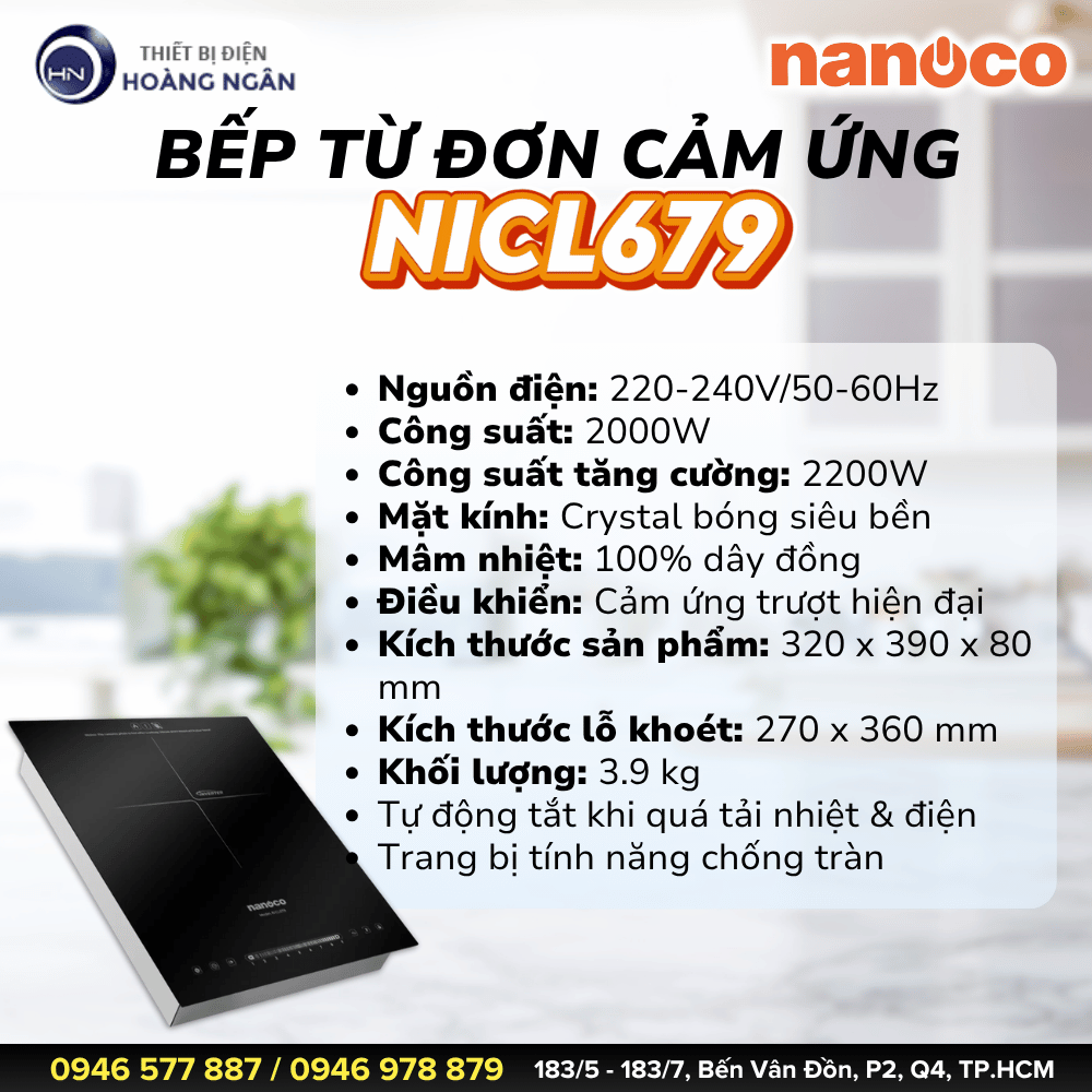 Thông số kỹ thuật Bếp Từ Đơn Cảm Ứng Nanoco NICL679