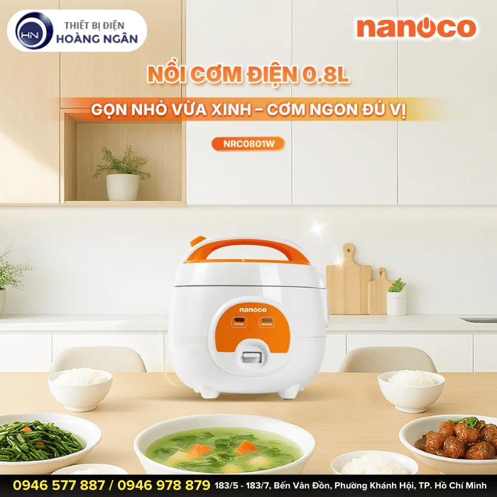 Nồi Cơm Điện Mini NRC0801W Nanoco dung tích 0.8L