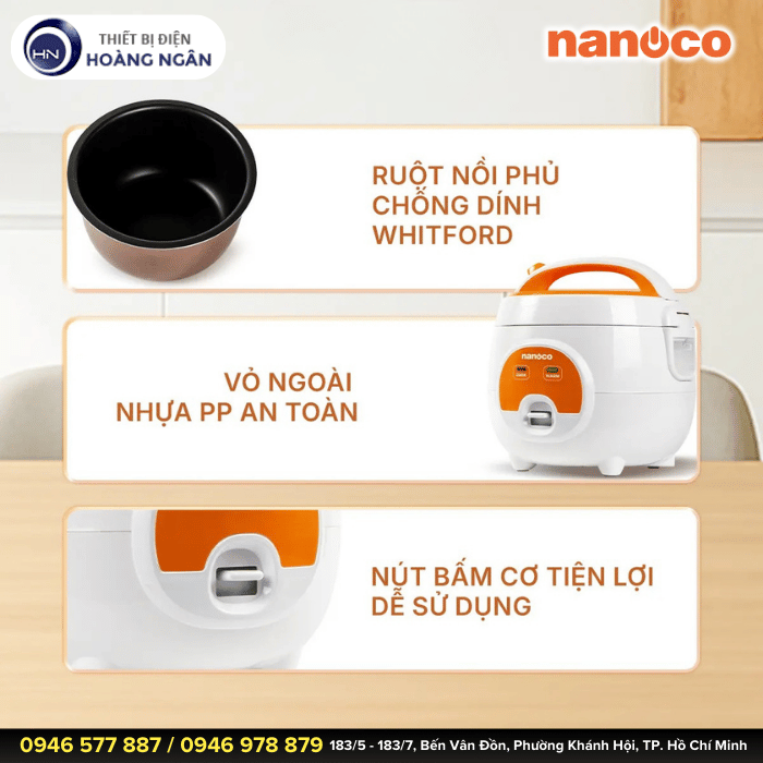 Nồi Cơm Điện Mini NRC0801W Nanoco dung tích 0.8L